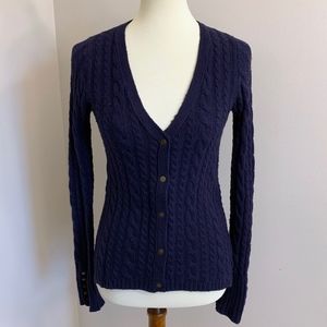 Zara Navy V-Neck Snap Front Cardigan